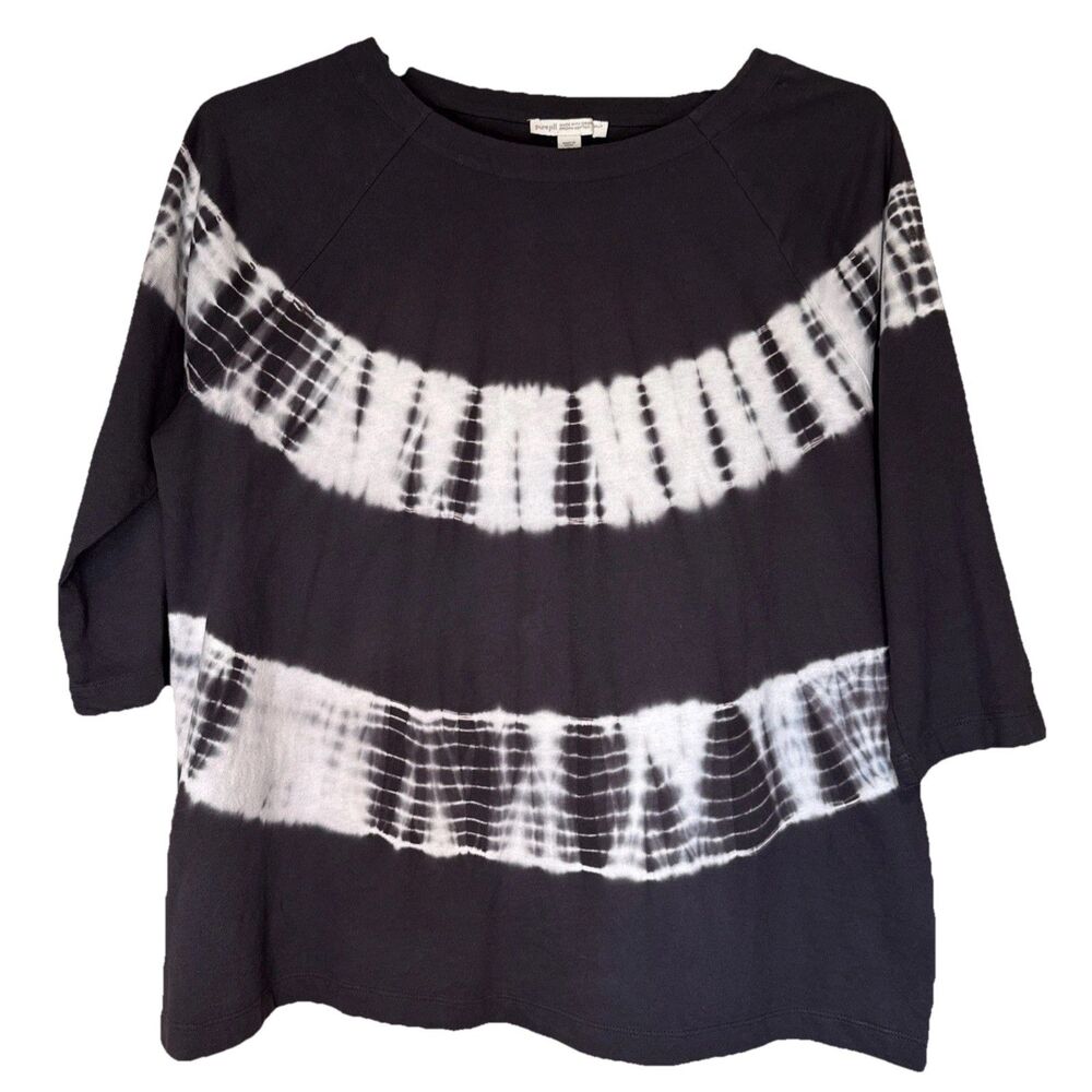 J Jill Women’s Top Gray/White Tie Dye Organic Cotton Sustainable 3/4 sleeve Sz M